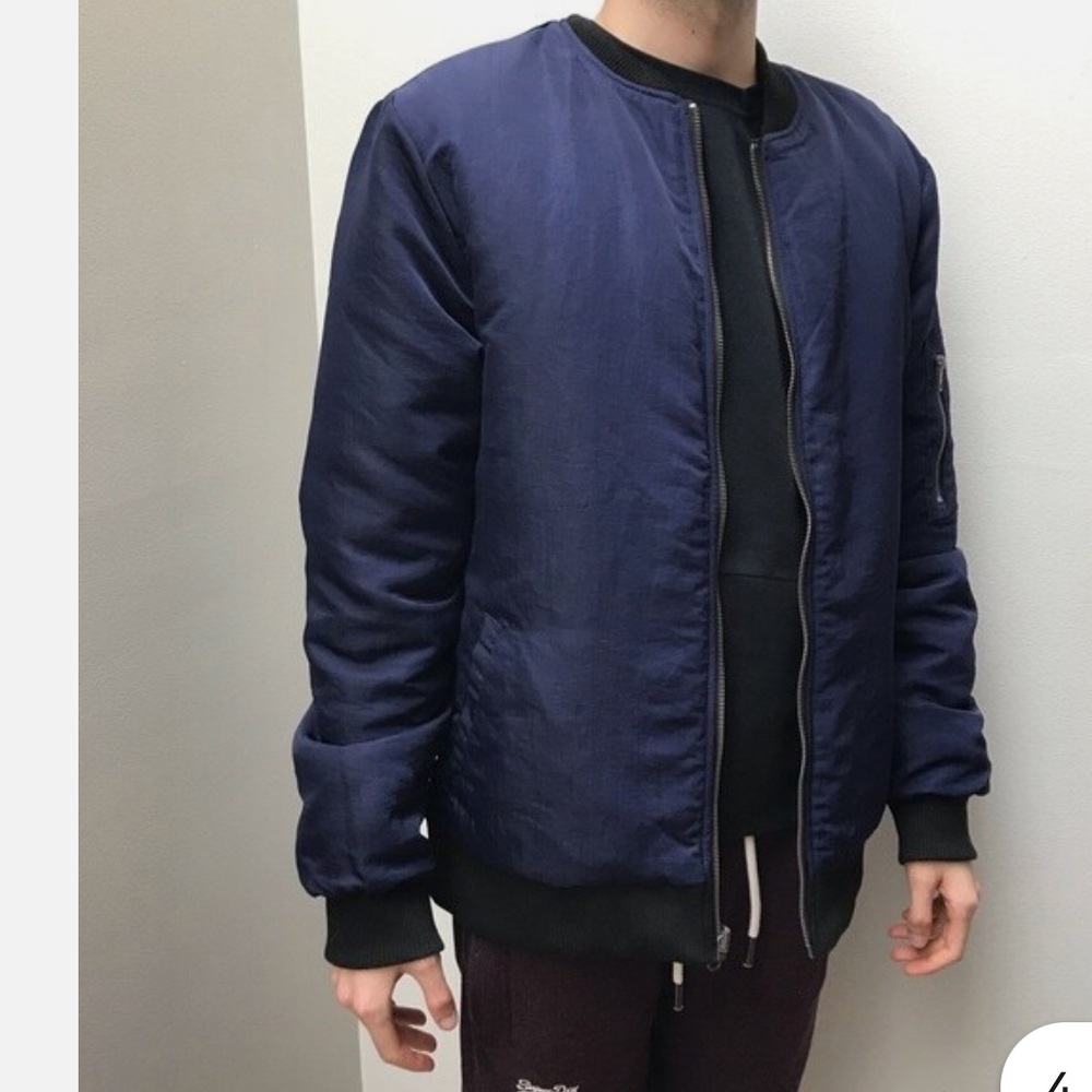 Spiritual Gangster Dark Blue and Black Bomber Jacket Size Small